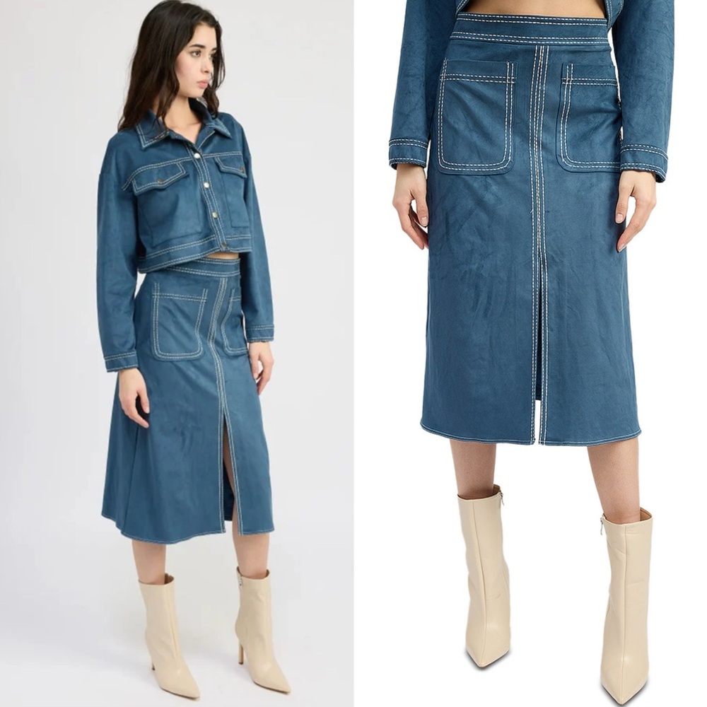 En Saison Robin Midi Skirt faux suede - Picture 2 of 12